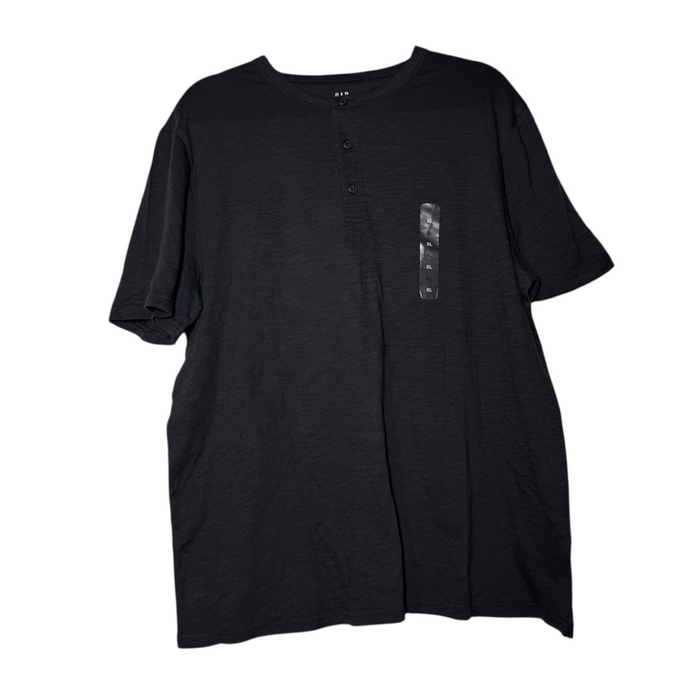 GAP Lived-In Henley Short Sleeve Tee Black Size XL Cotton